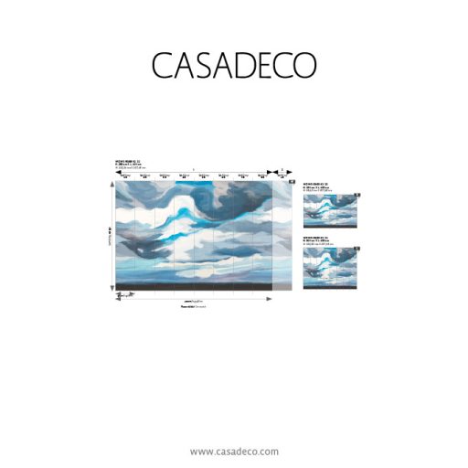 Kaleidoszkópszerű megjelenésű gouache festésű felhőalakzat "M" fehér szürke kék lila és fekete tónus falpanel