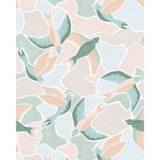   Ég felé szálló madarak stilizált kissé absztrakt megjelenítése "M" fehér barackszín zöld és bézs/sárgásbézs tónus falpanel