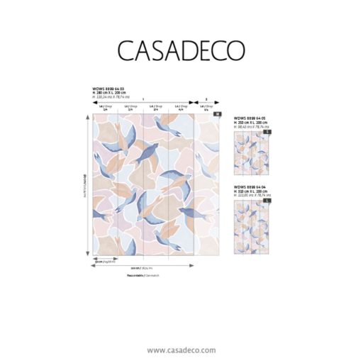 Ég felé szálló madarak stilizált kissé absztrakt megjelenítése "M" fehér kék rózsaszín és bézs/sárgásbézs tónus falpanel