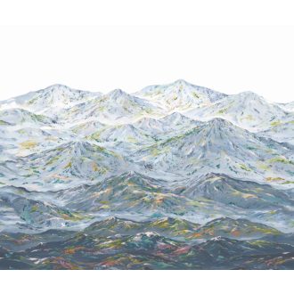   A Sziklás hegység vonulatai gouache festésű szines növényzettel "M" fehér kék szürke szines falpanel