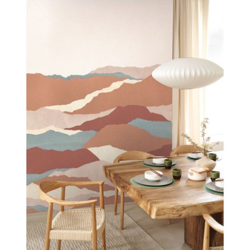 A Perui Vinicunca - Szivárványhegy - papírkivágás reprodukciója "L" fehér terrakotta szürkéskék szines falpanel