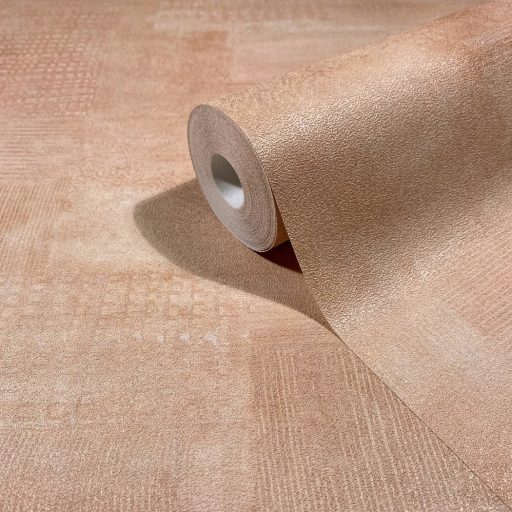 Építészeti karakter! 3D hatású absztrakt geometriai 3D reliefminta meleg barack púderrózsaszín és terrakotta tónus tapéta