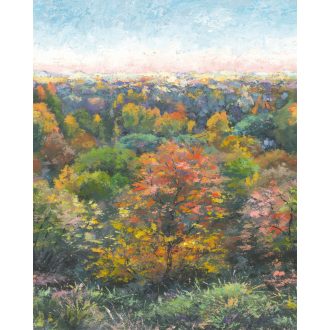   Fenséges őszi erdő gouache festésű szines lombozattal "M" zöld sárga vörös szines falpanel