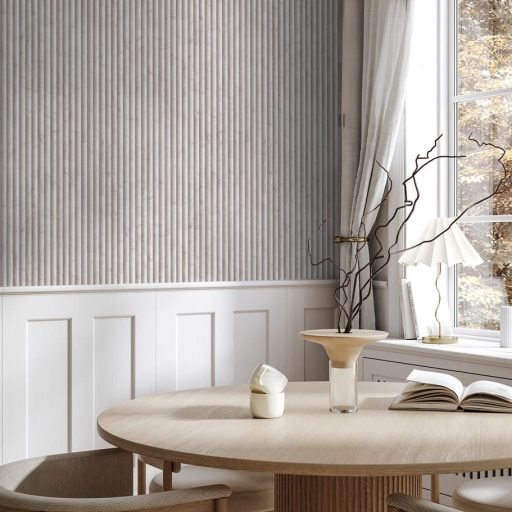 Nagyon trendi és divatos márványhatású bordázott minta ecru bézs és szürke tónus tapéta