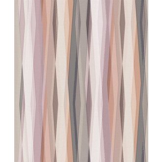   Hullámzó függönyszerű kissé boho csikos minta pasztell színskálán barack púderrózsaszín lila narancs szürke és bézs tónus tapéta