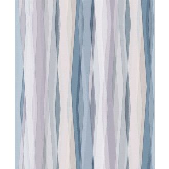   Hullámzó függönyszerű kissé boho csikos minta pasztell színskálán kék halvány lila krém szürke és bézs tónus tapéta