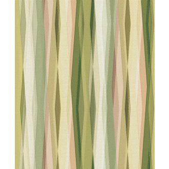   Hullámzó függönyszerű kissé boho csikos minta intenzív színskálán citromsárga olajzöld rózsaszín bézs és krém tónus tapéta