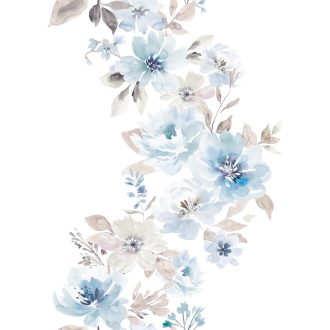   Lazán kötött függőleges virágcsokrok hullámzanak akvarell színorgiában fehér jégkék porcelánfehér lila és kékesszürke tónus tapéta