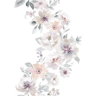   Lazán kötött függőleges virágcsokrok hullámzanak akvarell színorgiában krémfehér púderrózsaszín levendula és hamvasszürke tónus tapéta
