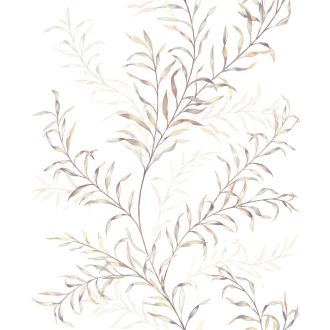   Könnyed akvarell botanikai vízió - vékony hajlékony levélágak kúsznak felfelé fehér sárgásbézs barna szürkéslila és zöld tónus tapéta