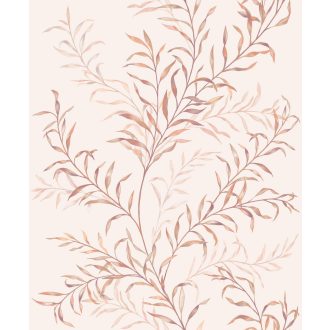   Könnyed akvarell botanikai vízió - vékony hajlékony levélágak kúsznak felfelé krémrózsaszín terrakotta barack és szilvabordó tónus tapéta