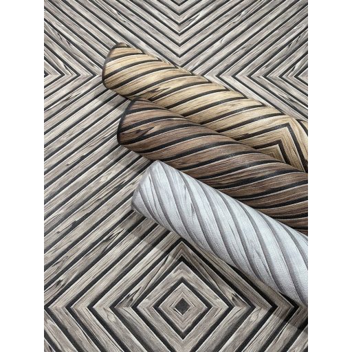 Hipnotikus 3D chevron/halszálka minta - a parkett a falra költözilk szürke barna szürkésbarna és fekete tónus tapéta