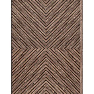   Hipnotikus 3D chevron/halszálka minta - a parkett a falra költözilk sötétbarna vöröses/mahagónibarna és karamell tónus tapéta