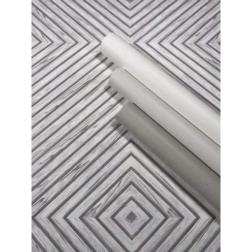 Hipnotikus 3D chevron/halszálka minta - a parkett a falra költözilk szürke/halvány szürke és fehér tónus tapéta