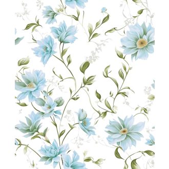   Klasszikus botanikai elegancia modern léptékben illusztrált minta fehér égkék türkiz szürke és arany tónus tapéta