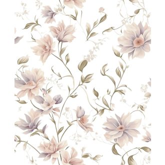   Klasszikus botanikai elegancia modern léptékben illusztrált minta fehér púderrózsaszín halvány szürkéslila zöld és krém tónus tapéta