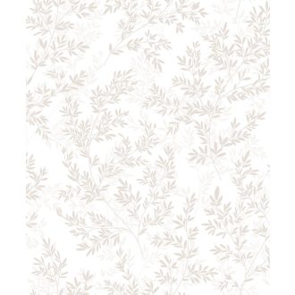   Dimenziós hatású ágak és levelek sűrű összefüggő mintája fehér és érzéki bézs tónus tapéta