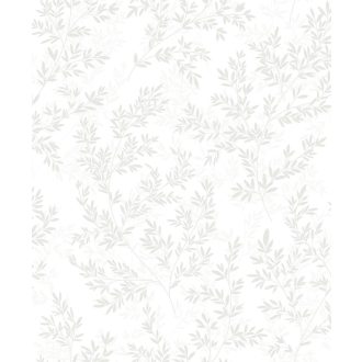   Dimenziós hatású ágak és levelek sűrű összefüggő mintája fehér és mentásan friss szürkészöld tónus tapéta