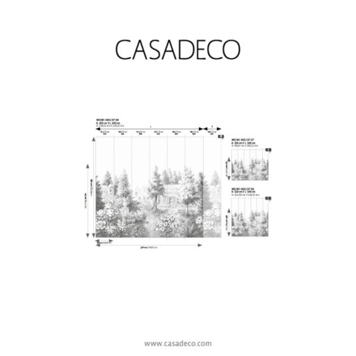 Francia park buja virágágyásokkal és titokzatos kastéllyal - szénrajz - "L" fehér szürke és szénfekete tónus falpanel