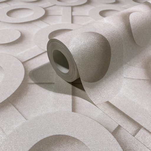 Geometrikus hipnózis és háromdimenziós optikai játék meleg homokbézs és törtfehér tónus tapéta