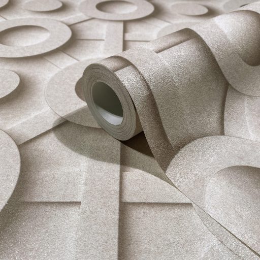 Geometrikus hipnózis és háromdimenziós optikai játék krém bézs szürkésbézs tónus tapéta