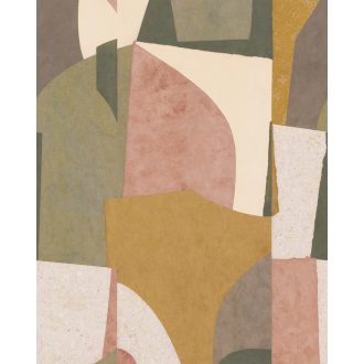   Vágott japán papírok mesteri kompozíciója "L" méret bézs okker terrakotta zöld és barna tónus falpanel