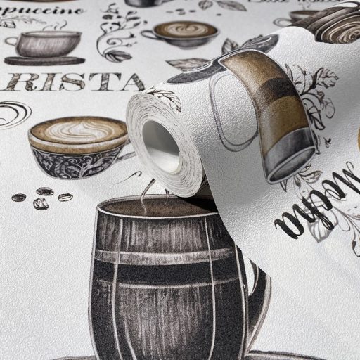 Kávészünet! Micsoda választék akár egy olasz kávézóban fehér bézs barna és grafitszürke tónus tapéta