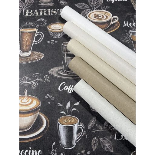 Kávészünet! Micsoda választék akár egy olasz kávézóban fekete barna szürke és fehér tónus tapéta