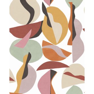   Művészi formák és "mosolygó" ajkak absztrakt mintája "L" fehér terrakotta zsályazöld sárga és sötétbarna tónus falpanel