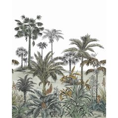   Trópusi életkép - pálmák alokáziák és sokan mások "M" fehér zöld szürke sárga és bézs tónus falpanel