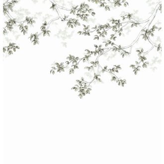   A ceruzarajz és az akvarell házasságából - romantikus levélág "M" fehér bézs és zuzmózöld tónus falpanel