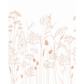   Réti füvek és virágok finom vonalú megjelenítése "M" méret fehér és korallszín tónus falpanel