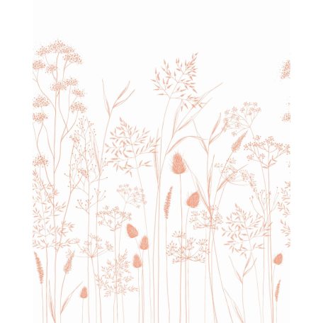 Réti füvek és virágok finom vonalú megjelenítése "S" méret fehér és korallszín tónus falpanel