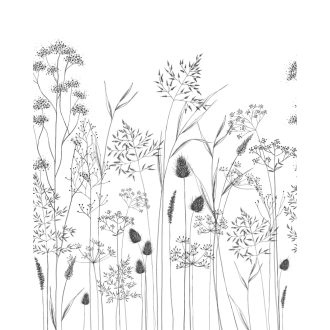   Réti füvek és virágok finom vonalú megjelenítése "L" méret fehér és szénfekete tónus falpanel