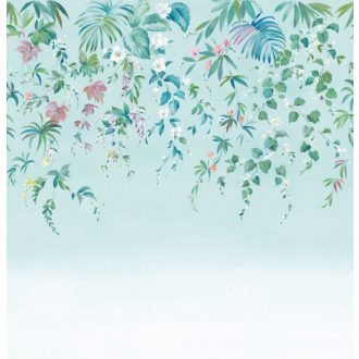   Azúrkék égből elegánsan hullámzó virágok és levelek "S" méret égkék szines falpanel