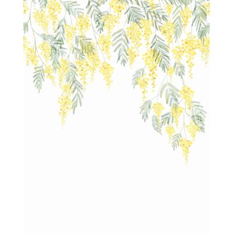   Hangulatos mediterrán kert mimóza kaszkáddal "L" méret fehér zöld és sárga tónus falpanel