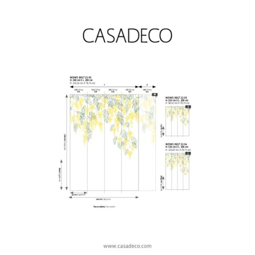 Hangulatos mediterrán kert mimóza kaszkáddal "L" méret fehér zöld és sárga tónus falpanel