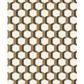   Kortárs grafika és a barokk stílus ötvözete - 3D Hexagon minta bézs fekete és arany tónus tapéta