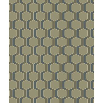   Kortárs grafika és a barokk stílus ötvözete - 3D Hexagon minta khakizöld kék bézs és arany tónus tapéta