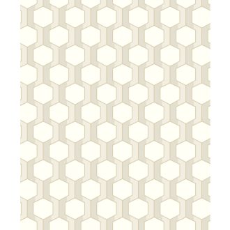   Kortárs grafika és a barokk stílus ötvözete - 3D Hexagon minta krém bézs szürke és arany tónus tapéta