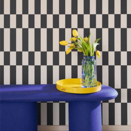 Tipikus amerikai "Diner" geometrikus grafikus motívum lenszín és fekete tónus tapéta