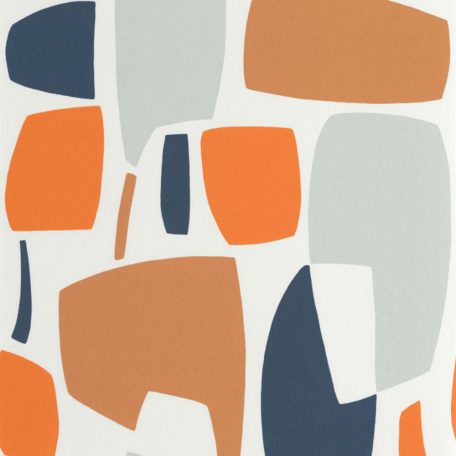 Szelíd geometria - Absztrakt formák mindig megújuló mintája fehér kék narancs barna és halvány szürkészöld tónus tapéta