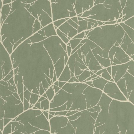 Ikonikus Casadeco design - Faágak minimalista megjelenítésben eukaliptusz zöld és bézs tónus tapéta