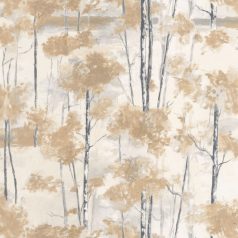   Sudár nyírfatörzsek foltszerű lombozattal skandináv természeti motívum krém szürke és homokszín tónus tapéta