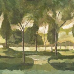   Festői erdei panoráma kis tóval "S" fehér bézs sárga sárgászöld barna sötétszürke és erdőzöld tónus falpanel