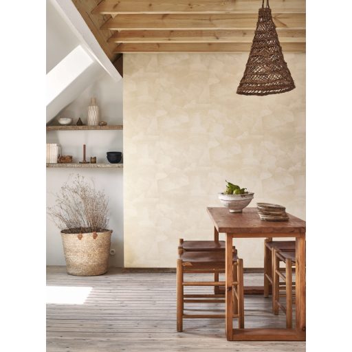 Meszelt fal hatást keltő véletlenszerűen összeragasztott papírlapok 3D mintája krém bézs tónus tapéta