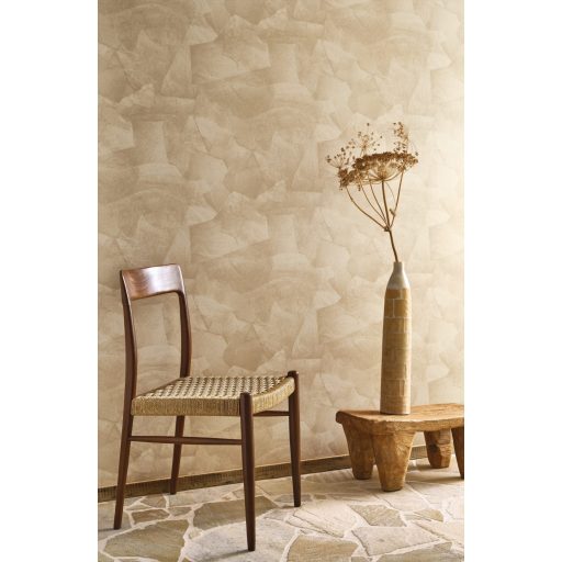 Meszelt fal hatást keltő véletlenszerűen összeragasztott papírlapok 3D mintája bézs és sárgásbézs tónus tapéta