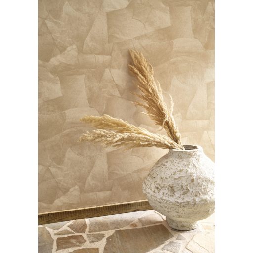 Meszelt fal hatást keltő véletlenszerűen összeragasztott papírlapok 3D mintája bézs és sárgásbézs tónus tapéta