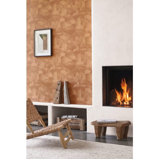 Meszelt fal hatást keltő véletlenszerűen összeragasztott papírlapok 3D mintája terrakotta tónus tapéta