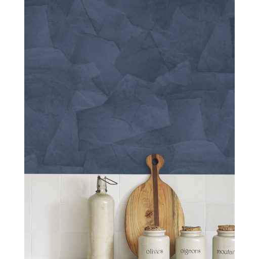 Meszelt fal hatást keltő véletlenszerűen összeragasztott papírlapok 3D mintája palakék tónus tapéta